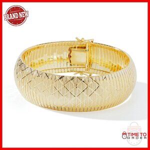 Flexible Bangle Bracelet Diamond-Cut Design 8 Inch Gold-Plated Bronze